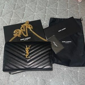 YSL Monogram quilted leather chain wallet